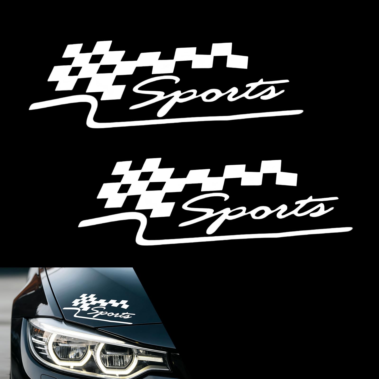 2 PCS Car Light Eyebrow Stickers, Sports Square Graphic Car Body Vinyl Decals, DIY Car Body Decorative Decal for Hood, Bumper, Window, Universal for Most Cars (White)