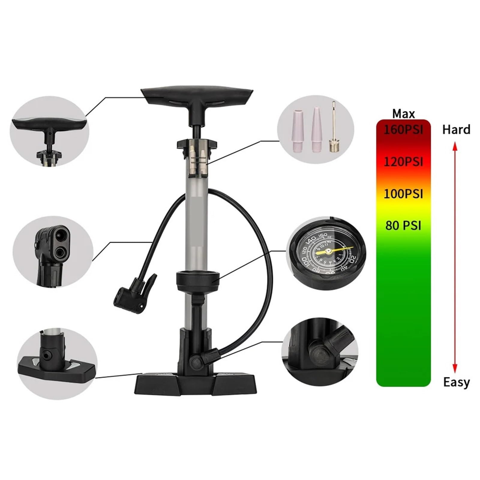 Pompa Bicicletta Pompa da pavimento for pneumatici da bicicletta con pompe di sospensione con manometro Valvola di gonfiaggio del flusso d'aria ad alta pressione for ammortizzatore forcella MTB