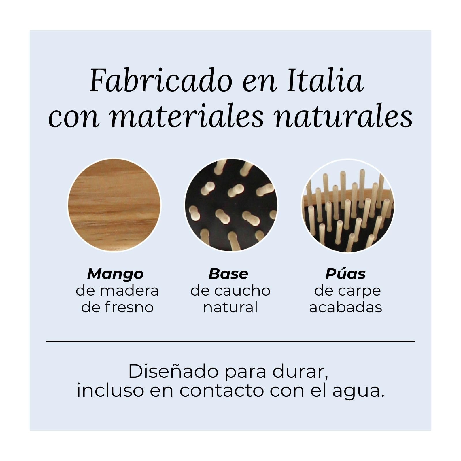 TEK - Cepillo Rectangular Medio de Madera de Fresno con Púas Cortas, Hecho a Mano en Italia, Para Pelo Fino o Liso - 22 x 5.5 cm