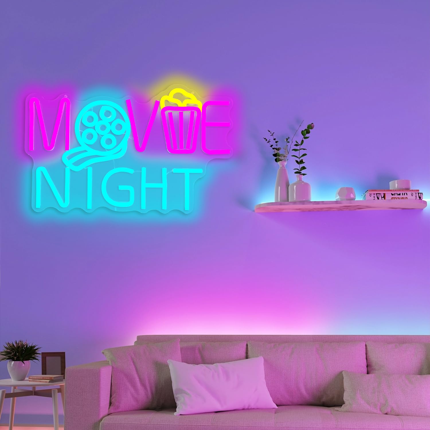Neonowy znak filmowy, kino, LED, możliwość przyciemniania, pudełko z papieru popcornowego, neonowy znak, do dekoracji ścian, świateł kinowych, pokoju filmowego, kina, na imprezę, prezent urodzinowy