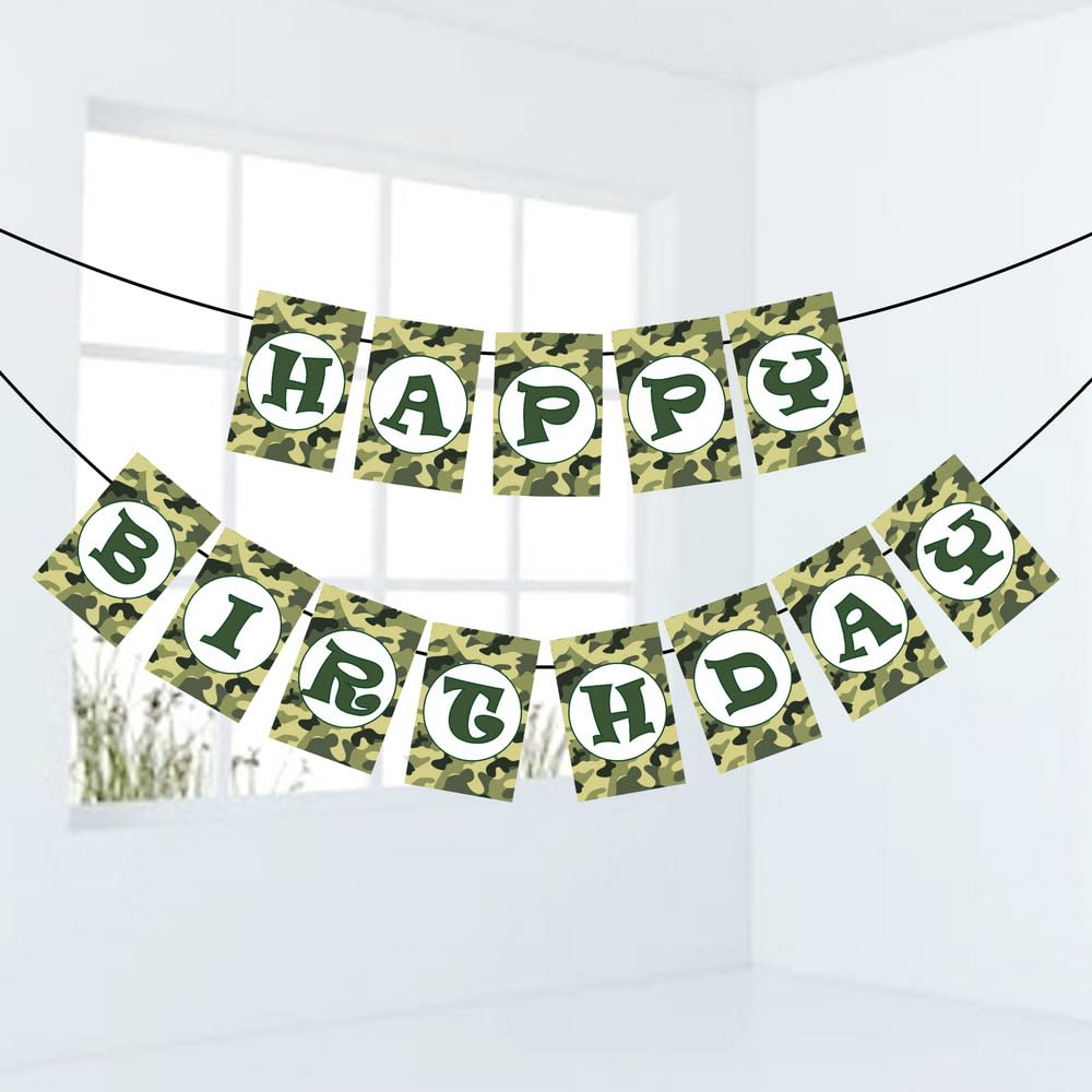 Balloonistics Camouflage Military Theme Happy Birthday Banner for Army Birthday Party