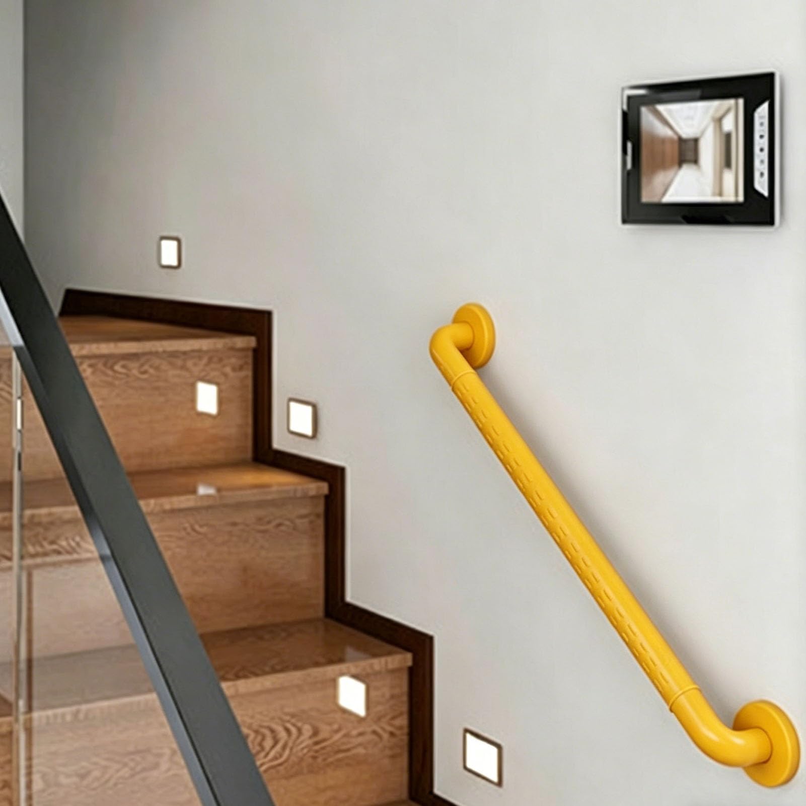 FKXSXAZ Stair Handrails with Accessories, Non-Slip 68cm 88cm Indoor Outdoor Steps Wall Mounted Safety Grab Bar for Elderly Disabled, Bathroom Towel Rail(A,78cm(30.7in))