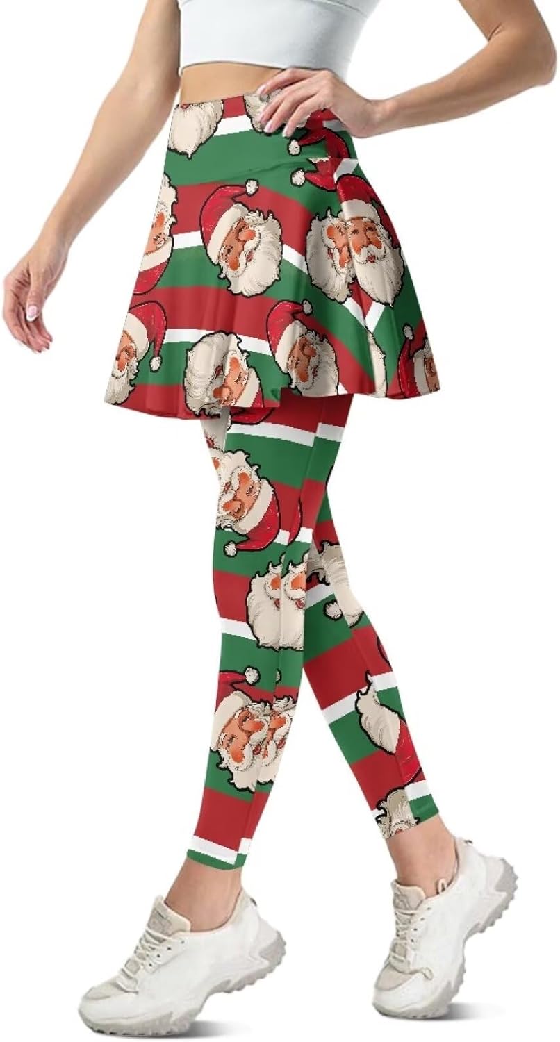 Womens Winter Warm Skirted Leggings Stretchy High Waist Skorts Full Length Comfy Leggings with Pockets Size XS-3XL