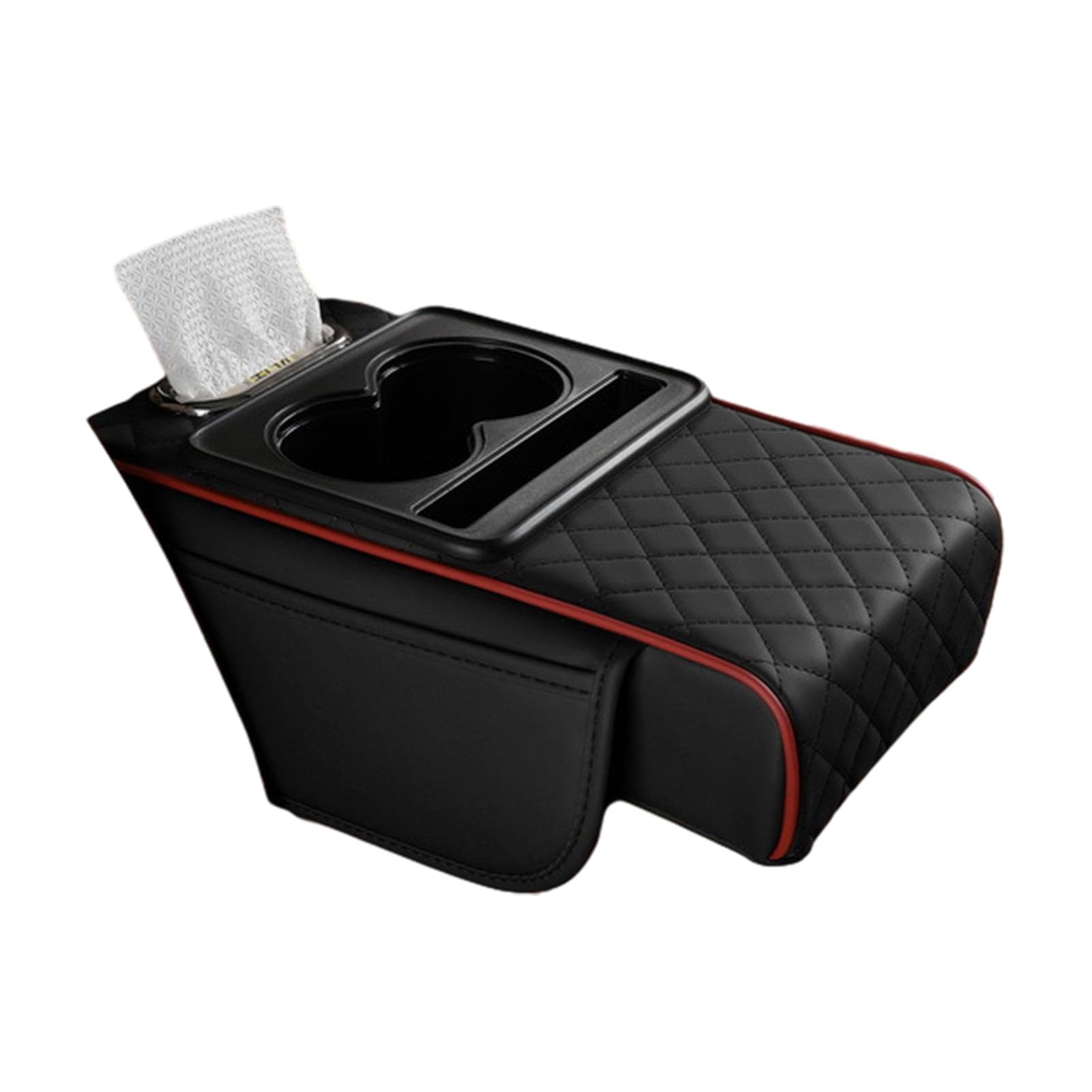 Glifora Multifunctional Car Armrest Box - Faux Leather Armrest Organiser Mat, Centre Console Cover with Side Pockets, Cup Holder, Phone Slot, Tissue Box Slot for Car Interior Storage