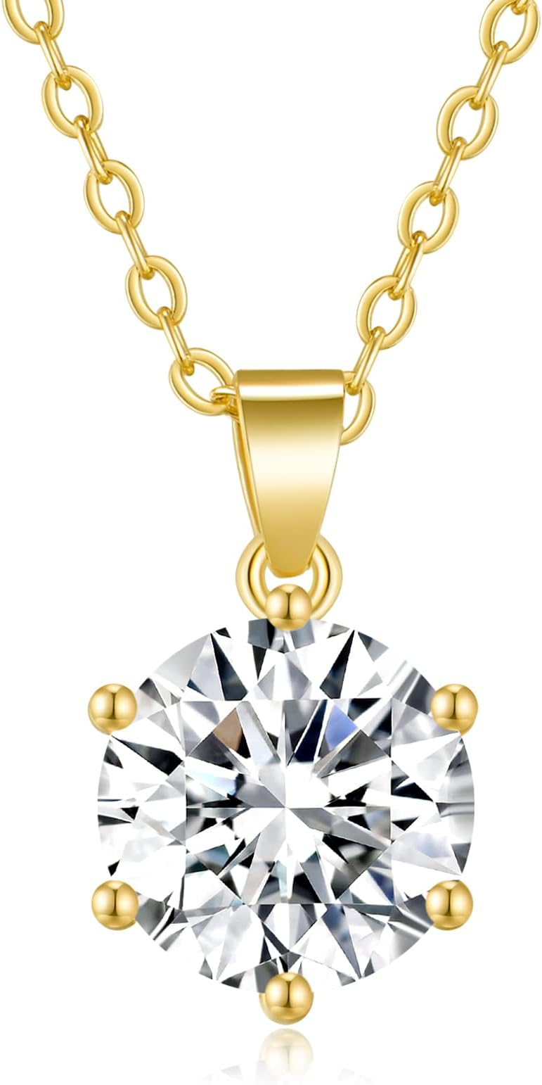 SecreTalkSecreTalk Moissanite Pendant Necklace 1-3CT 18K Gold Plated silver D Color Ideal Cut Diamond Necklace for Women with Certificate of Authenticity