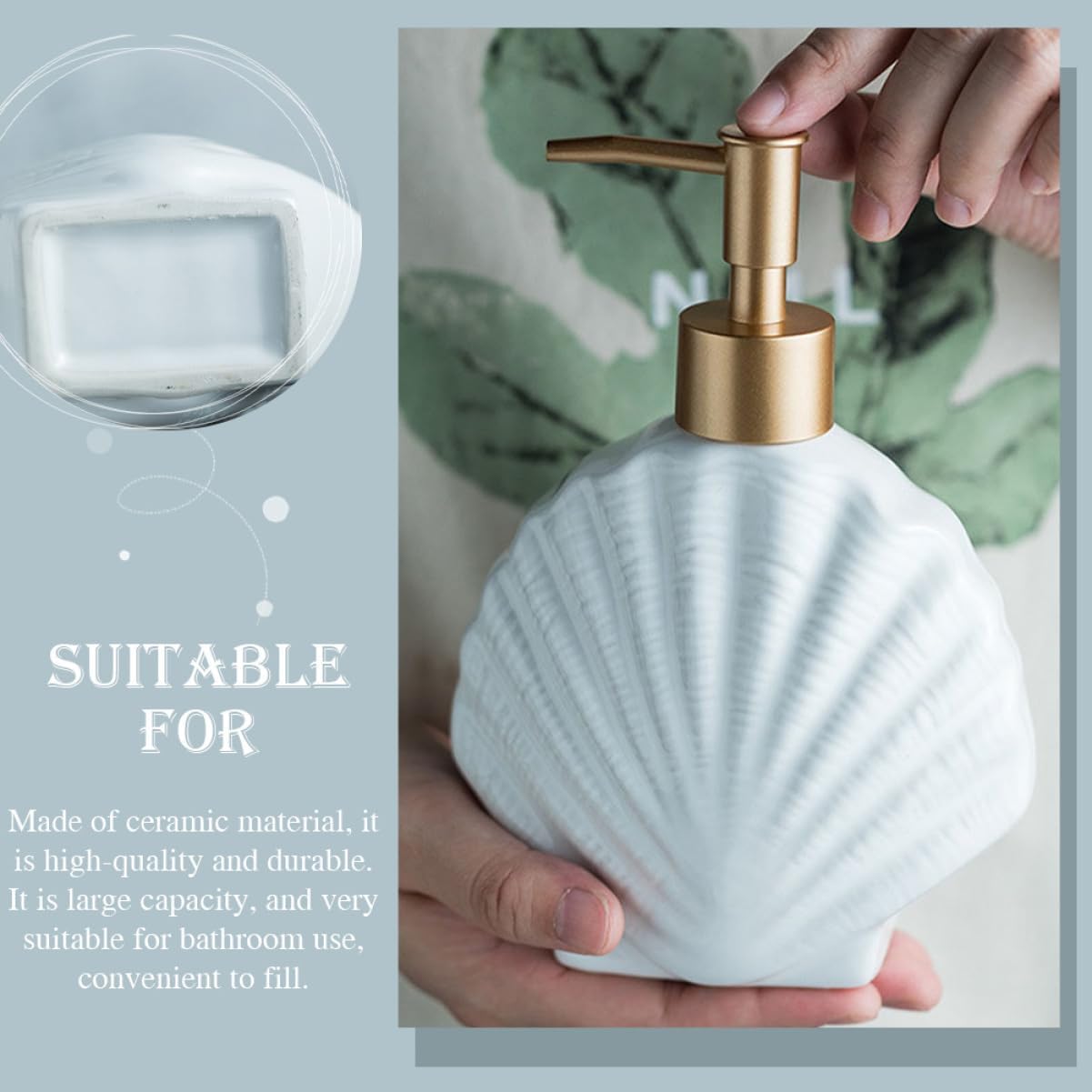 SHOWERORO Ceramic Shampoo and Shower Gel Dispenser Bottle Elegant Refillable Hand Soap Container for Bathroom Premium Pump Head for Easy Use Sturdy and Beautiful Home Decor