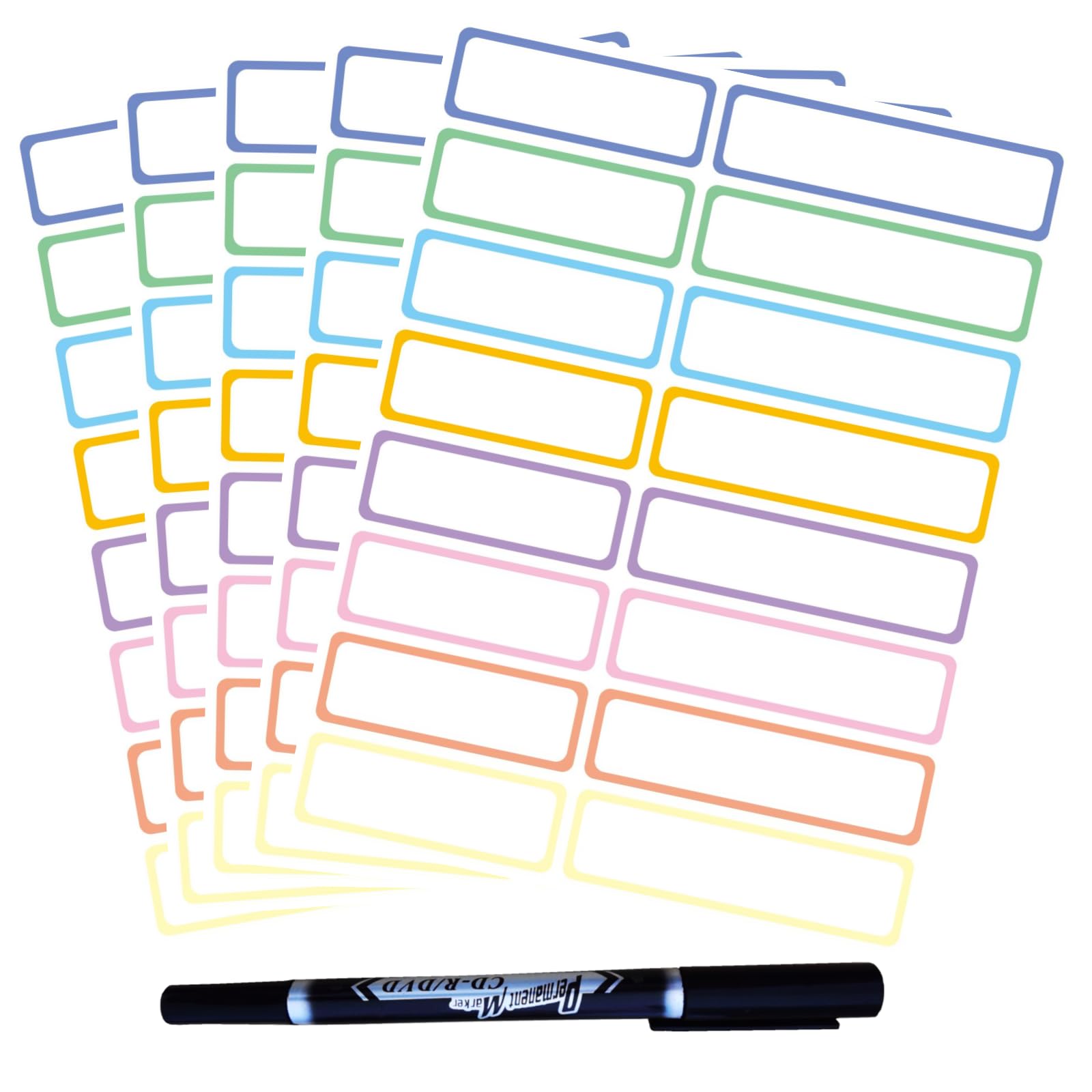 Waterproof Removable Name Labels for Children， Colored Border Bottles Labels 320, Write-on Label Colorful Name Tags for Office, School Supplies, Home