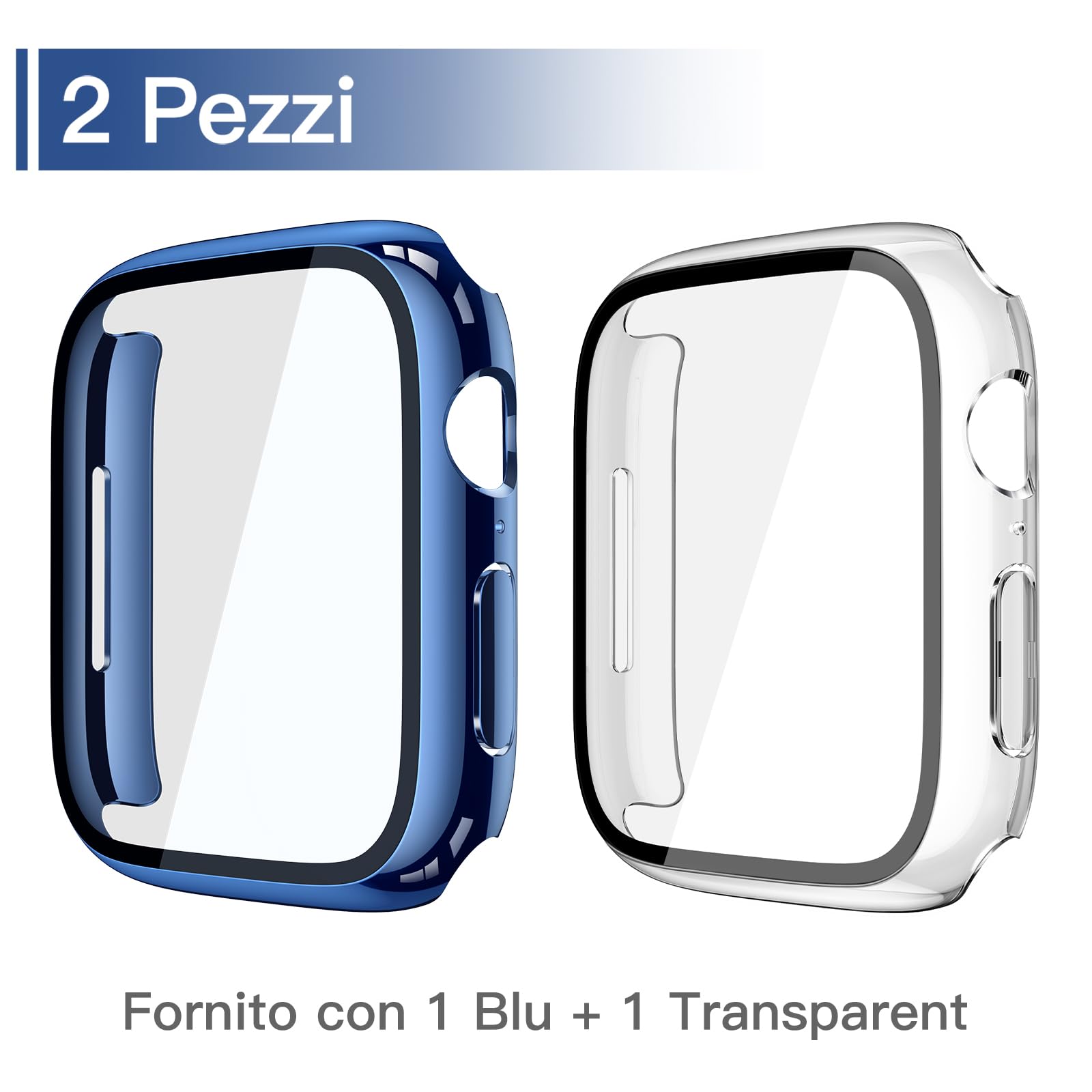 Misxi 2 Pezzi PC Cover Protezione con Vetro Temperato per Apple Watch Serie 11/10 46mm, Custodia Ultra-sottile Anti-caduta Resistente ai Graffi per iWatch, 1 Blu + 1 Trasparente