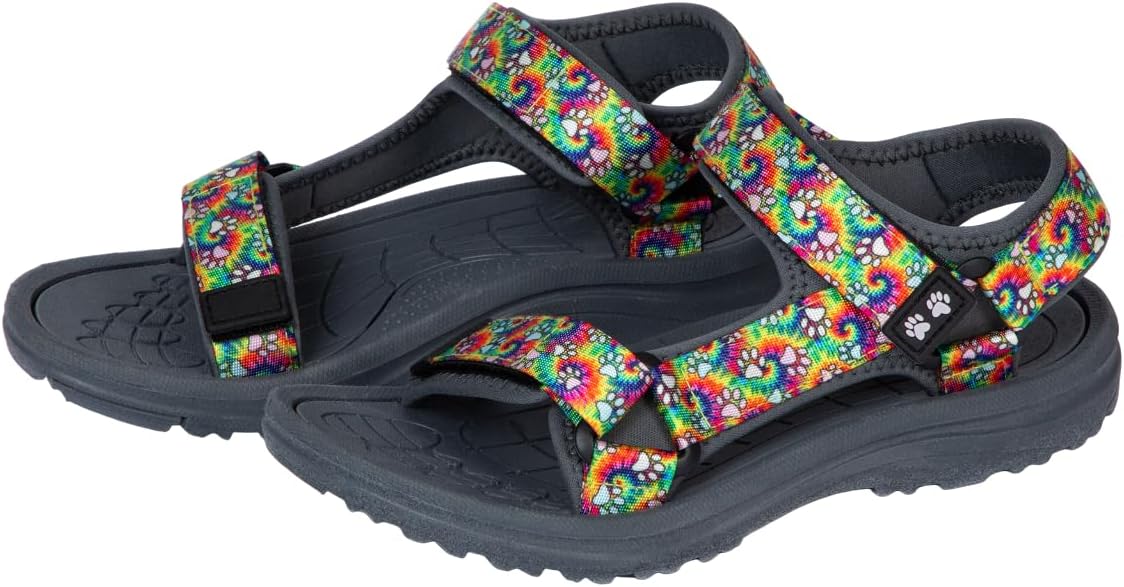 GreaterGood Walking Paws River Sandals Lightweight EVA Adjustable Water Shoes Textured Insole Animal Print Design for Women Ladies
