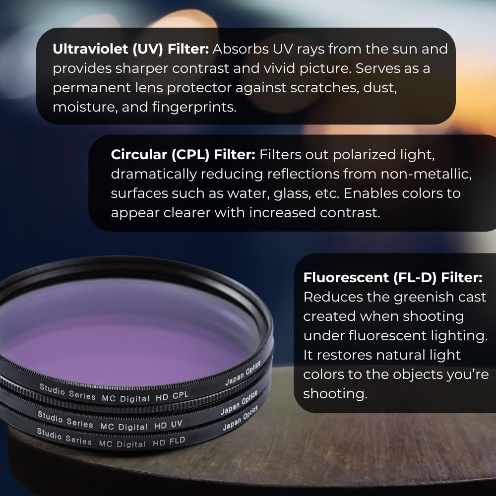 Amazon.com : 58mm Multi-Coated 3 Piece Filter Kit (UV-CPL-FLD) for