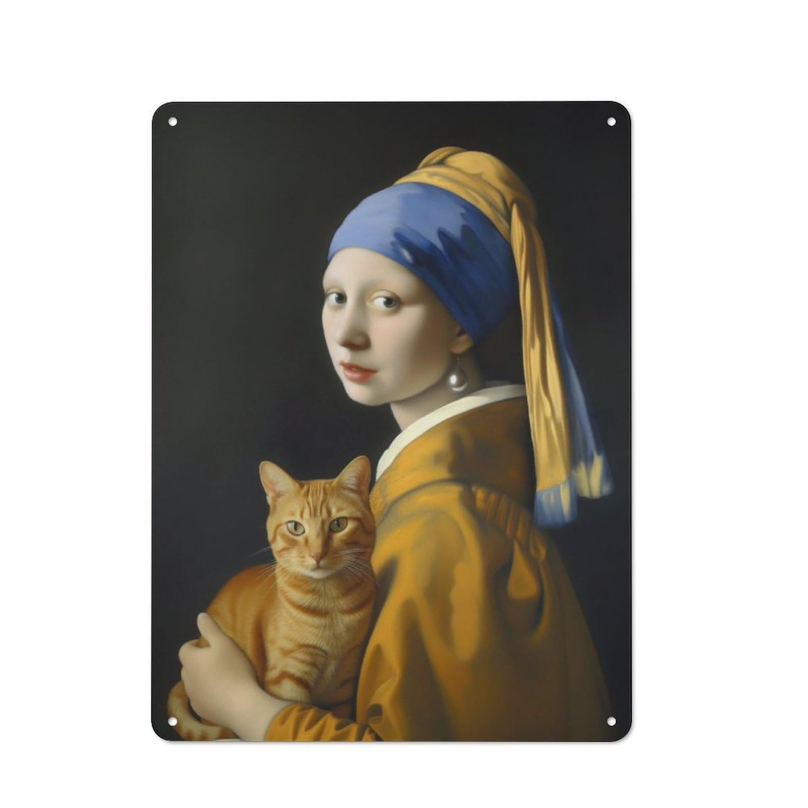 Junmoney Girls The With A Cat Retro-Style Tin Sign 40X30cm For Dining Room Or Kitchen, For Kitchen Wall Decor Lovers
