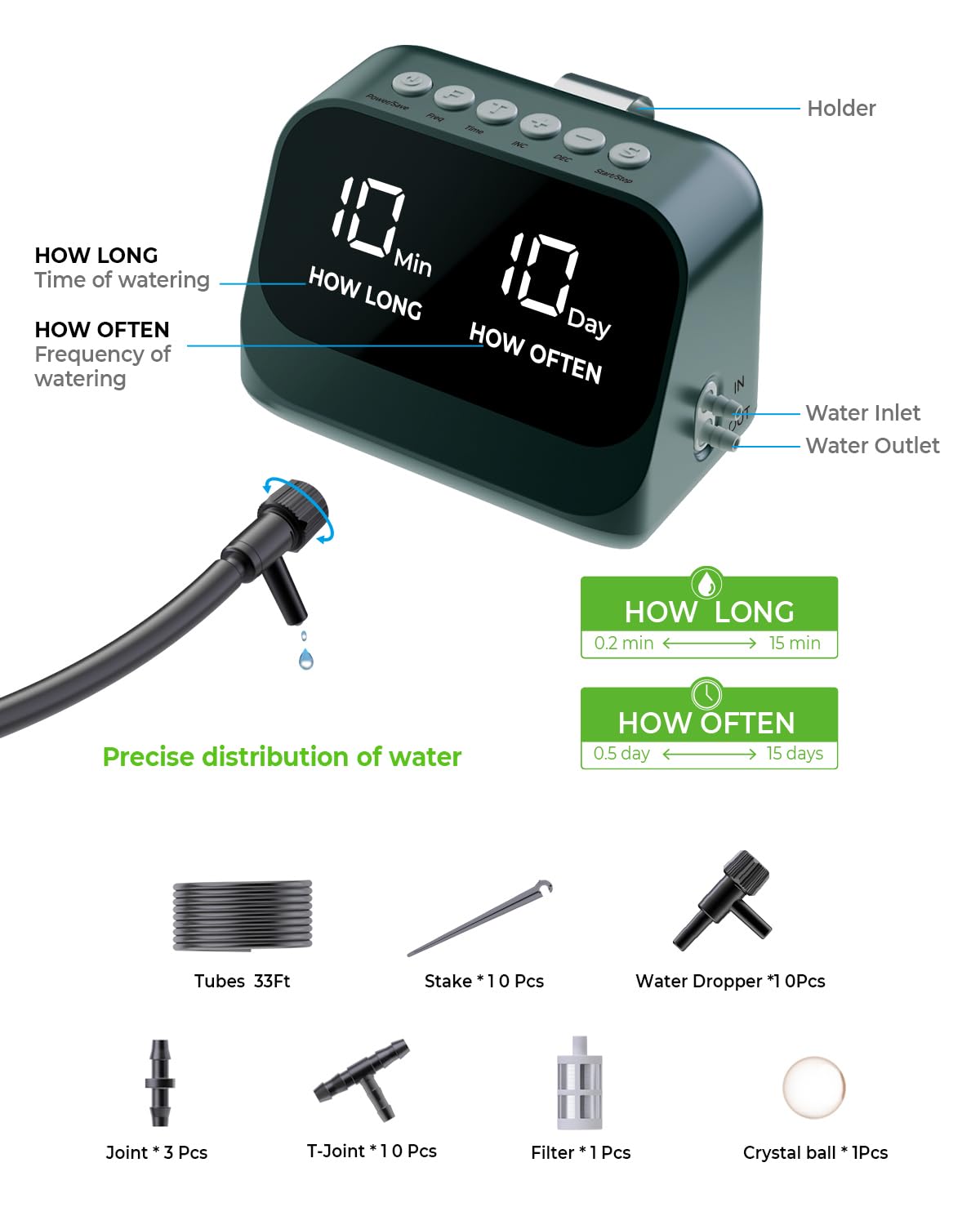 Sistema automático de riego de plantas, sistema de riego automático de plantas, kit de riego automático por goteo con temporizador programable, pantalla LED, sistema de riego interior de alimentación