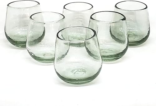 Vista 13 de Juego de 6 vasos de jugo transparentes soplados de 9 oz, cristalería mexicana hecha a mano, vidrio reciclado, sin plomo, sin toxinas (para jugo)