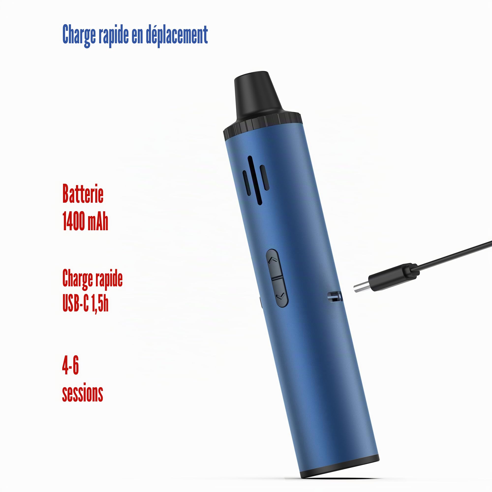 Yocan HIT Vaporisateur herbes sèches avec contrôle de la température de 93 à 249 °C et chambre de chauffage en céramique, Vaporisateur Cannabis portable, batterie 1400 mAh (bleu foncé)