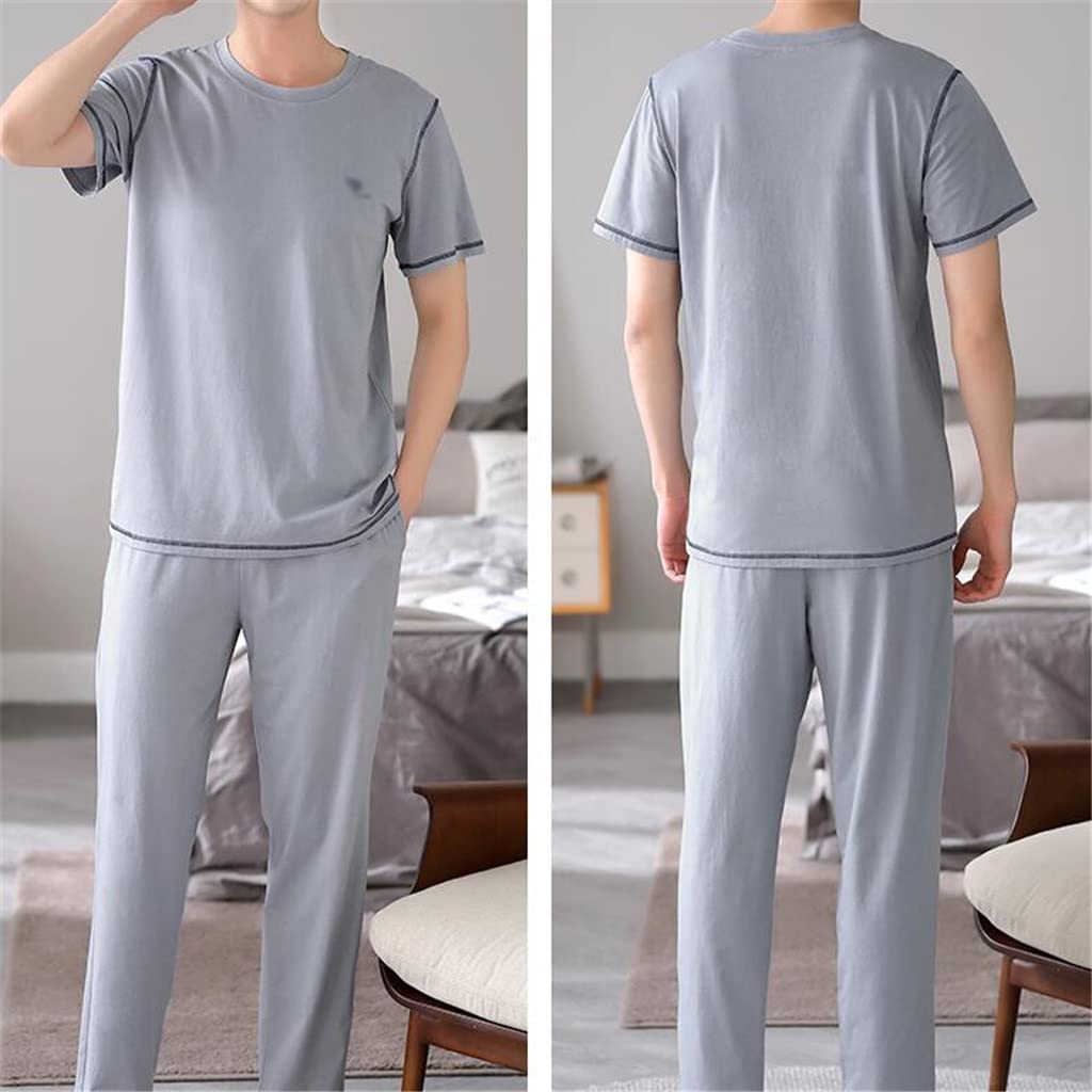 RWRAPS Modale kurzärmelige Hosen-Pyjama-Herren-Sommer-Männer-Dünnschnitt-Sommer-EIS-Seiden-Homewear-Anzug (Farbe: A, Größe: L-Code) (A XXXL-Code)