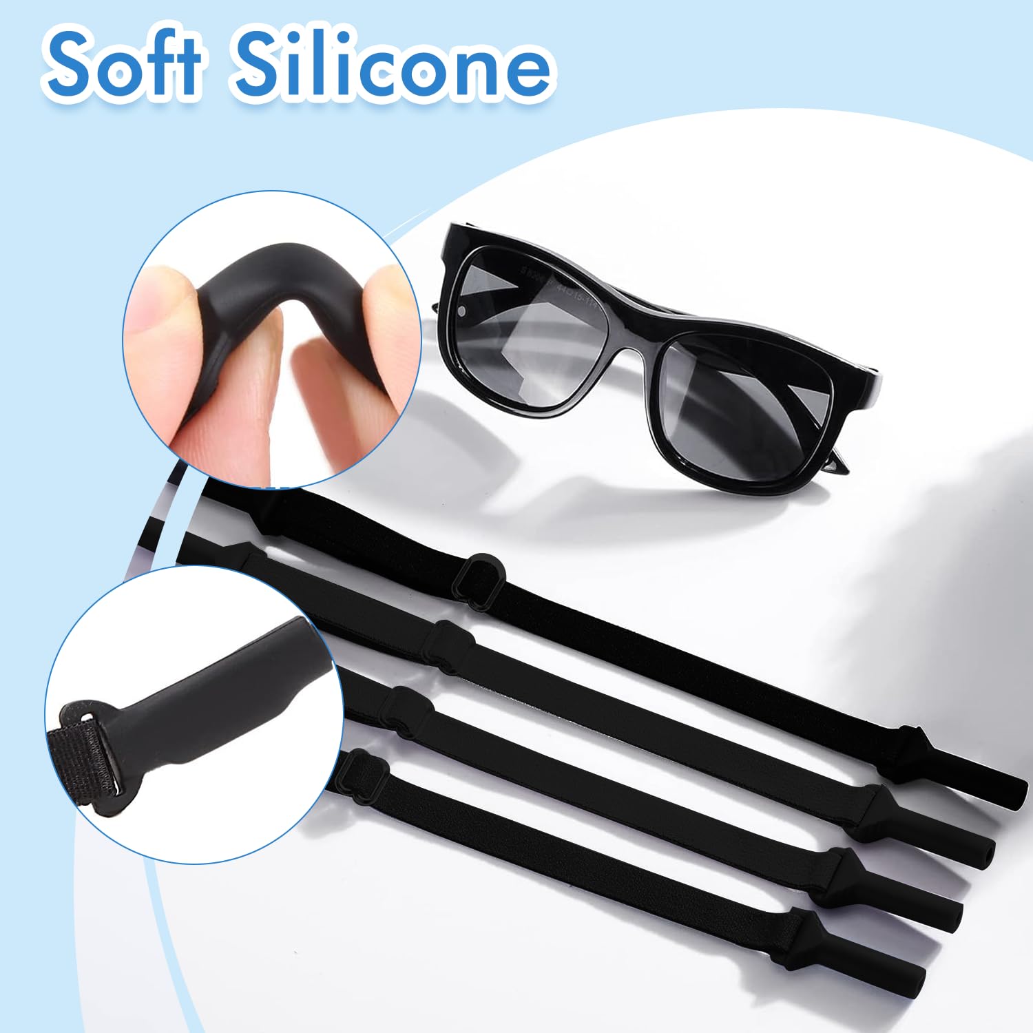 TecoKart® 4 Pcs Specs Holder Strap - Black Durable Eyeglass Strap for Men, Adjustable Spectacle Holder Strap, Anti-Slip Spectacle Chain for Sunglasses and Glasses Retainer - Image 3 thumbnail