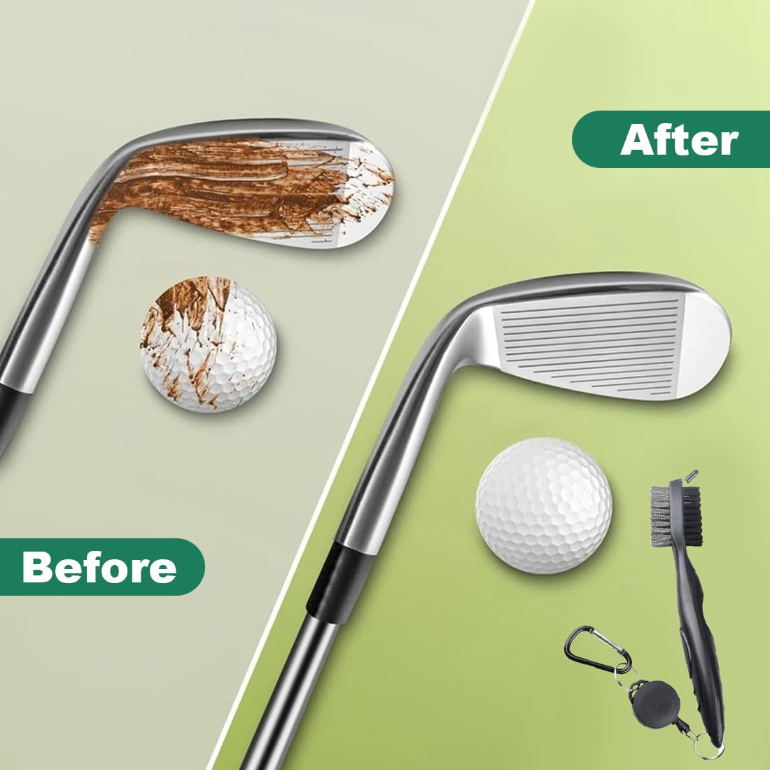 1 Pcs Spazzola per Mazze da Golf con Clip (Moschettone), Doppia Testina, per Pulizia di Club Face e Groove, da Appendere alla Borsa da Golf