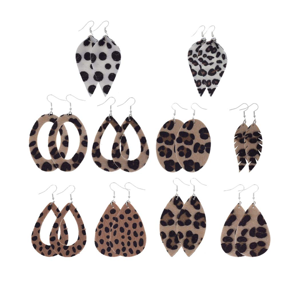 Milisten 10 Pairs Leather Earrings Leopard Print Velvet Leaf Teardrop Dangle Earring Making Starter Kit Jewelry Making Supplies for Women Girl