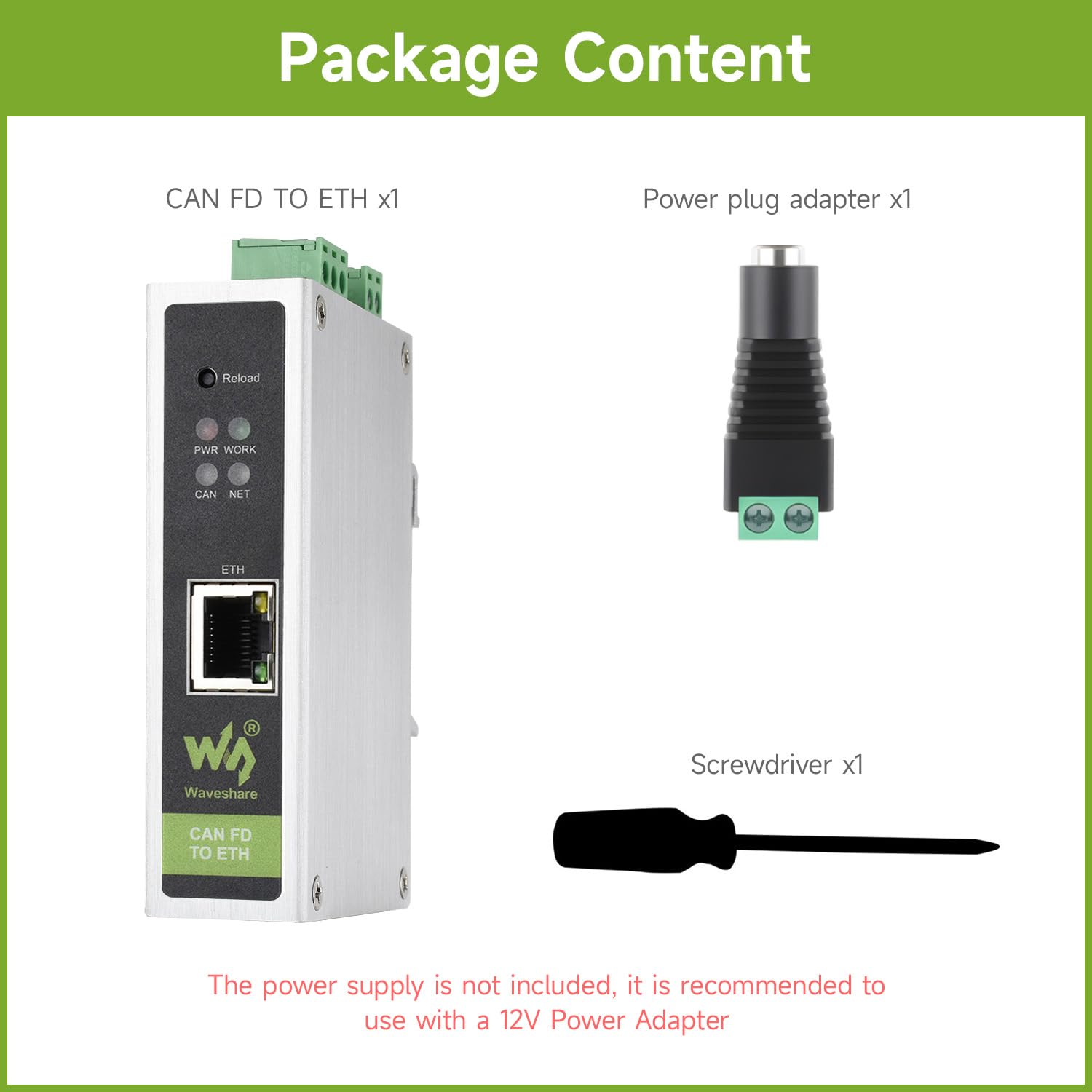 Waveshare Can FD Protocol Converter, Can FD to ETH Bidirectional Data Communication, Supports 5 Data Conversion Modes and Can 2.0A/2.0B Protocols, Rail-Mount Support
