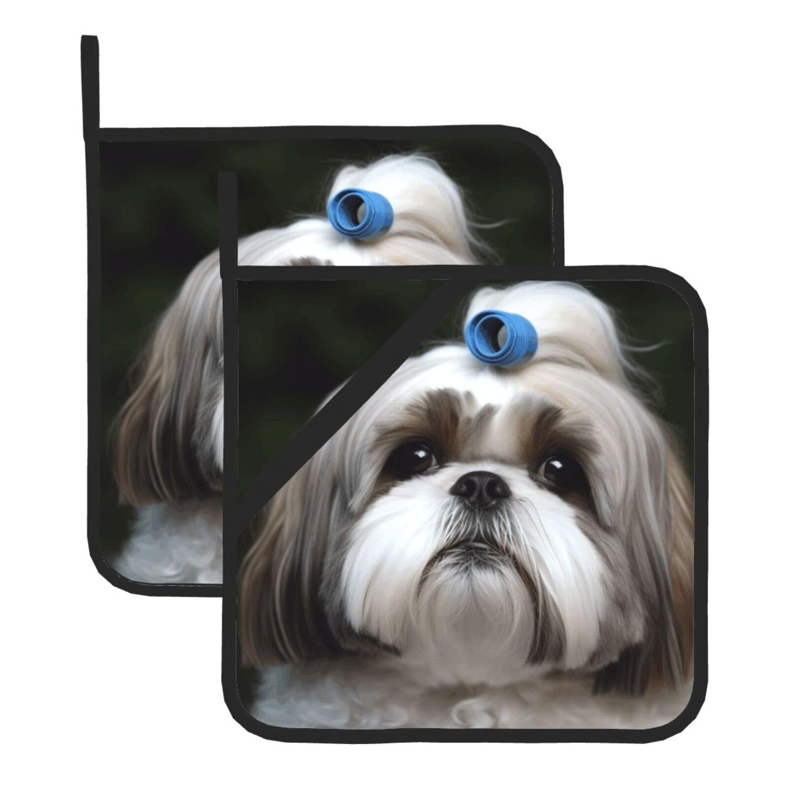 Pot Holders for Kitchen Heat Resistant Hot Pads Shih Tzu Dog Potholders Set of 2 Trivets Non Slip Cotton Lining Home Kitchen Oven Hot Pads for Cooking Baking BBQ Kitchen Accessories