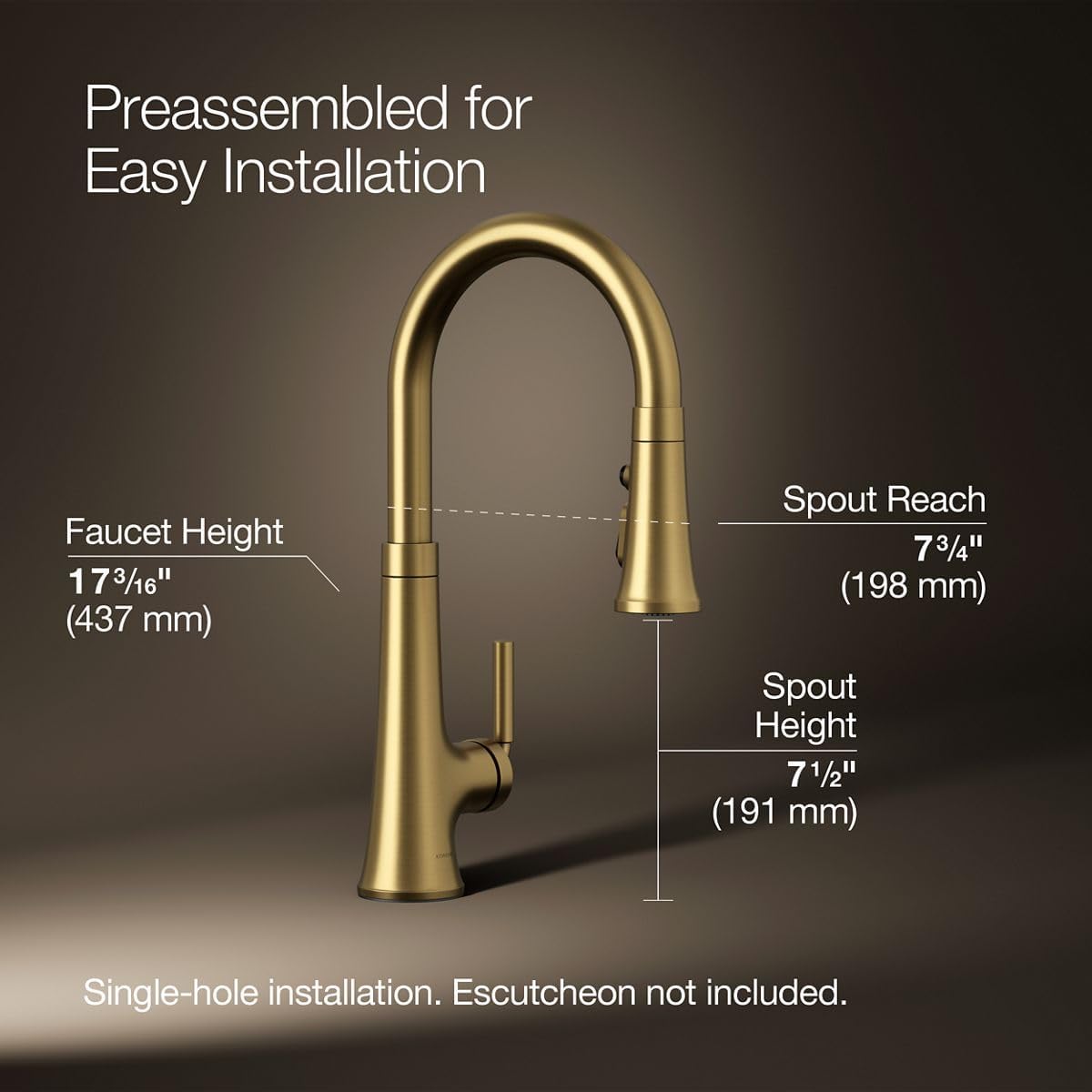 Kohler 23764-2MB Tone Pull Down Kitchen Faucet, Kitchen Sink Faucets with Pull Down Sprayer, Vibrant Brushed Moderne Brass