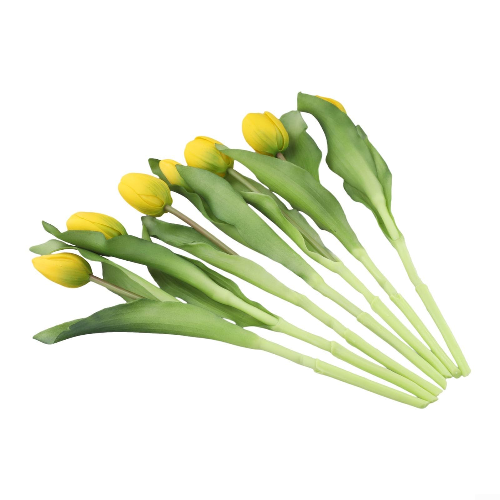 Ramo de tulipanes artificiales, flores falsas de tacto real, material de poliuretano, 7 tallos por paquete, 13 pulgadas de largo, para centro de mesa de boda, decoración de oficina en casa (amarillo)
