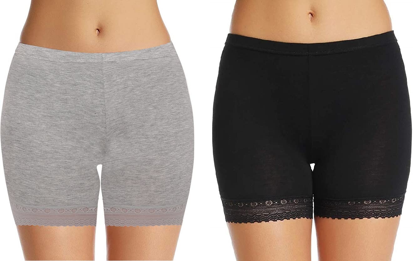 plumbury Women's/Girl's Cotton Lycra Shorts With Lace Trim Cycling Shorts/Safety Shorts/Under Skirt Shorts/Night Shorts, Free Size, (Pack Of 2)-picture-34