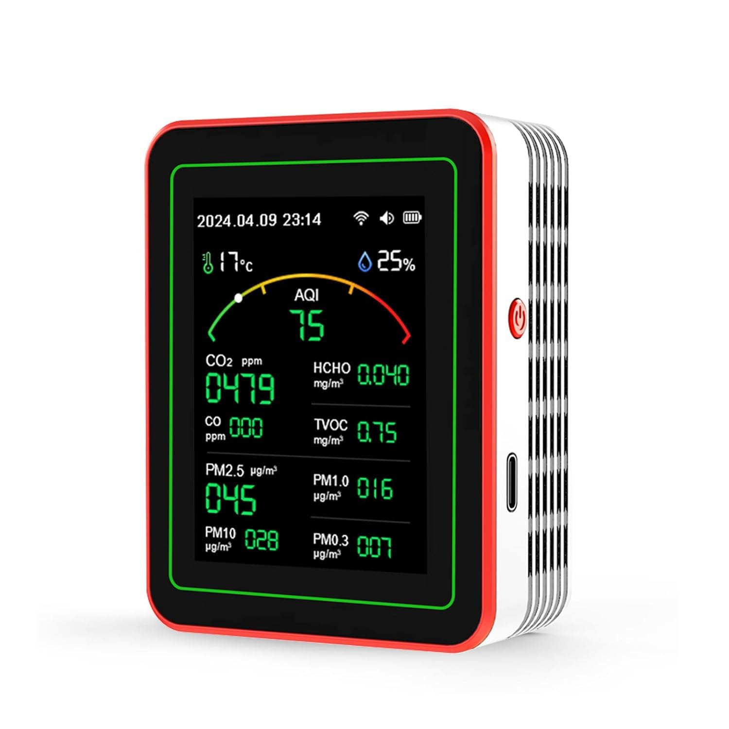 MxRady™Air Quality Monitor,15-in-1 Smart Air Quality Tester with PM, CO2, CO, TVOC, HCHO, PM, AQI, Temperature & Humidity, Timer, Real Time Display, Battery Powered, for Home & Office-image-8