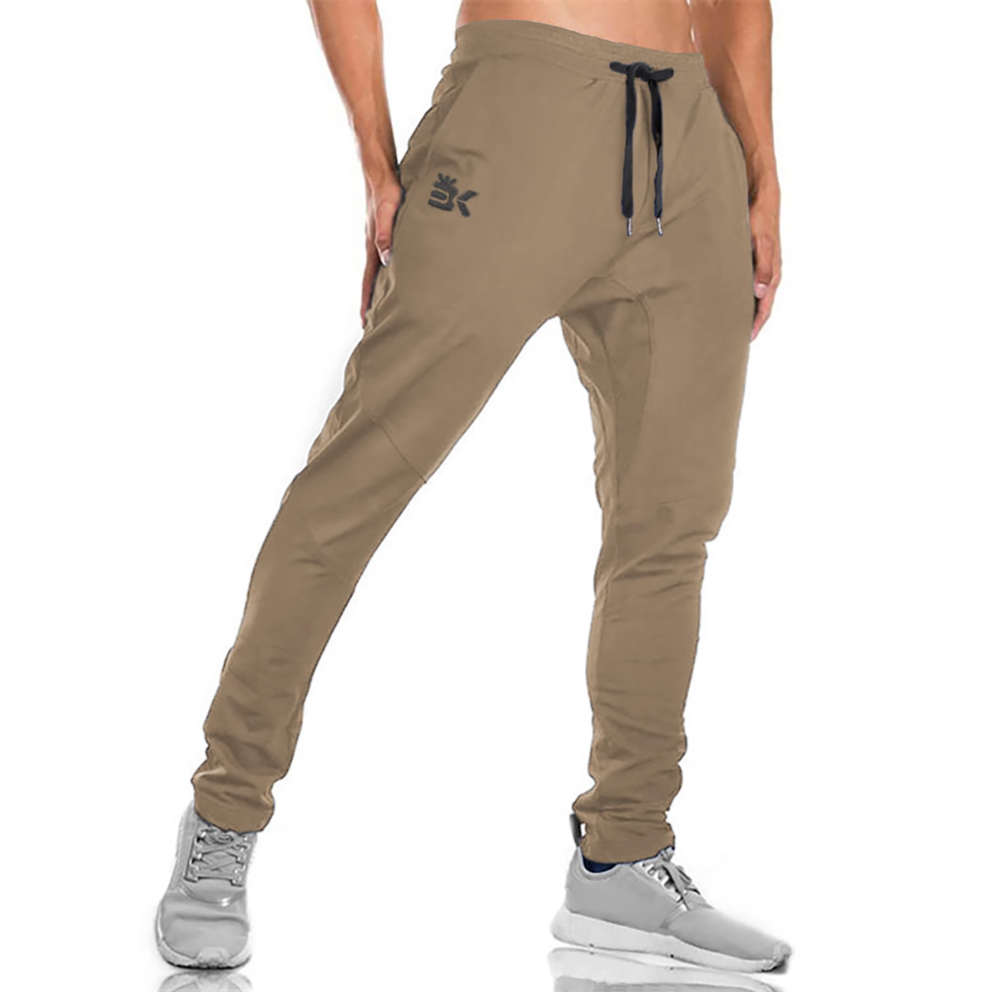 BROKIG Gym Jogginghose Sporthose Herren Lang mit Doppeltasche, Baumwolle Trainingshose Herren Fitness Slim Fit Hose