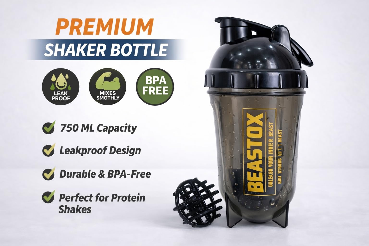 NIGHTFURY Protein Shaker Bottle, Leak Proof, BPA Free, 750ml Capacity, with Mixing Ball — Amazon image 2