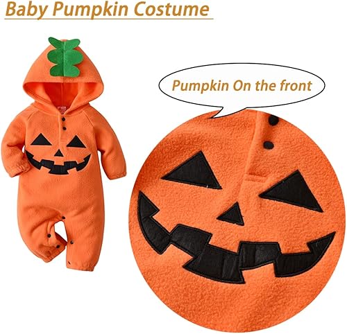 Miniatura 3 de Disfraz de calabaza para bebé, disfraz con capucha de calabaza, disfraz de Halloween para bebé, unisex, color naranja, talla 3 a 20 meses