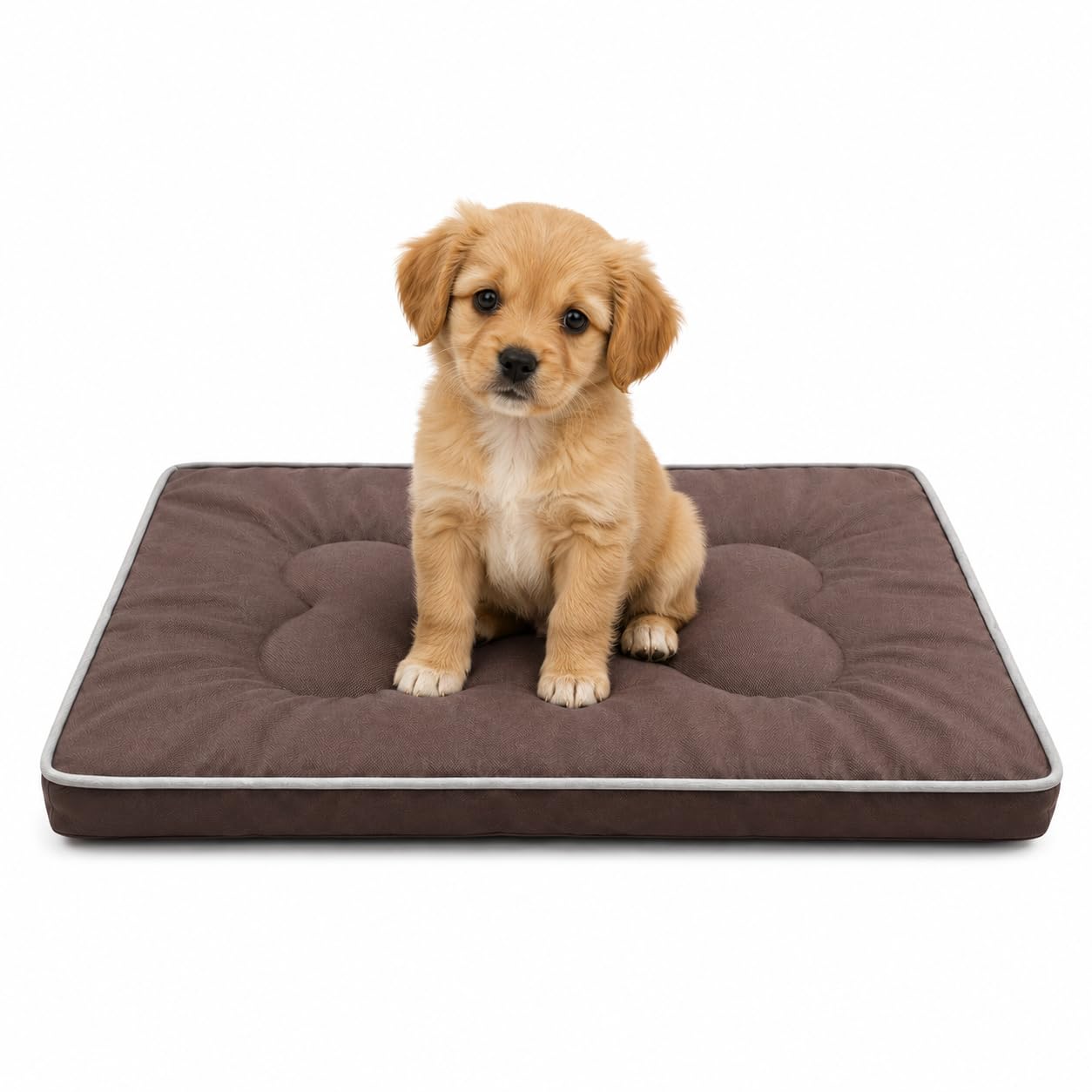 SuperGift.com Brown Small Orthopedic Flat Pet Bed Cushion for Dogs & Cats, Soft Washable Pet Mattress with Bone Pillow Design, Non-Slip Comfortable Sleeping Mat