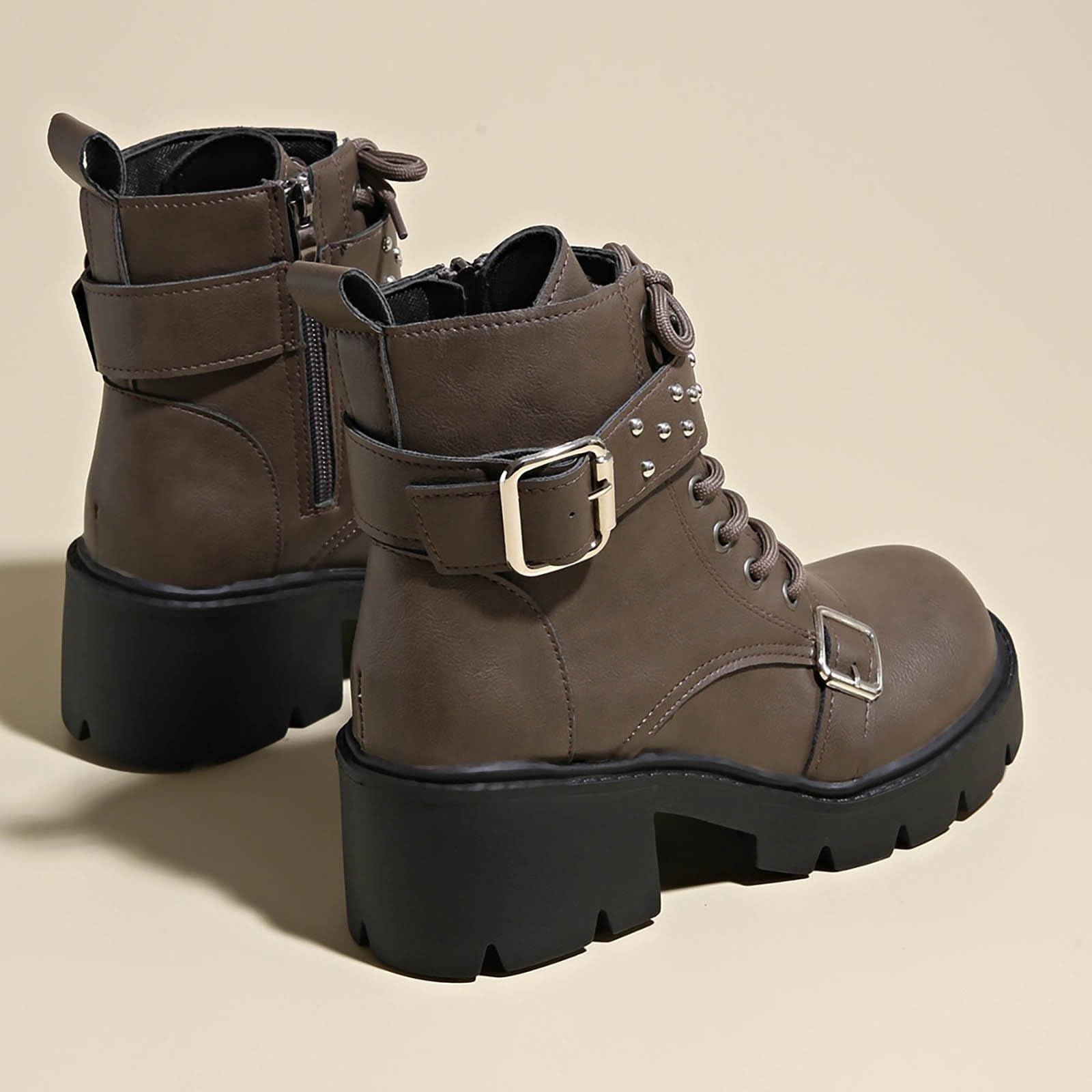 Genérico Botines Mujer Vestir Cordones Plataforma Botas Punta Redonda Elegantes Zapatos Cómodas Ligeros Caminar Bota Informales Antideslizantes Botin para Otoño Invierno Trabajo Paseo y Uso Diario