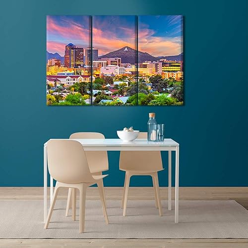 Miniatura 4 de Imágenes de paisaje urbano para sala de estar, pinturas de horizonte de Estados Unidos, arte de Tucson Arizona City Scape 3 paneles impresos en