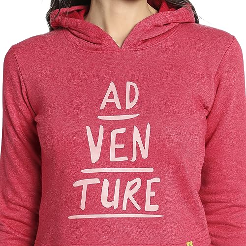 Image of PINACOLADA Women's Typographic Print Hoodie with Ribbed Hem for Casual Wear | Pull On Closure | Hooded Neck | Long Sleeve | Cotton Sweatshirt Crafted with Comfort Fit for Everyday Wear