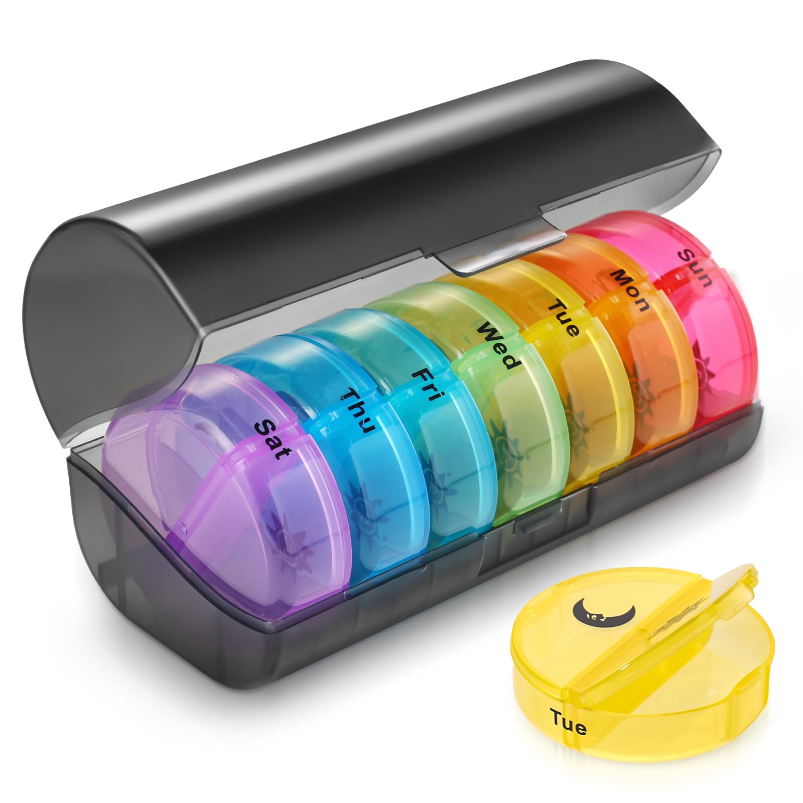 Lychico Weekly Pill Organiser 7-Day, 2 Times a Day (Morning & Night), 14 Compartments Pill Box, Portable Travel Pill Case with Secure Clasps & Fliptop Lid, BPA-Free
