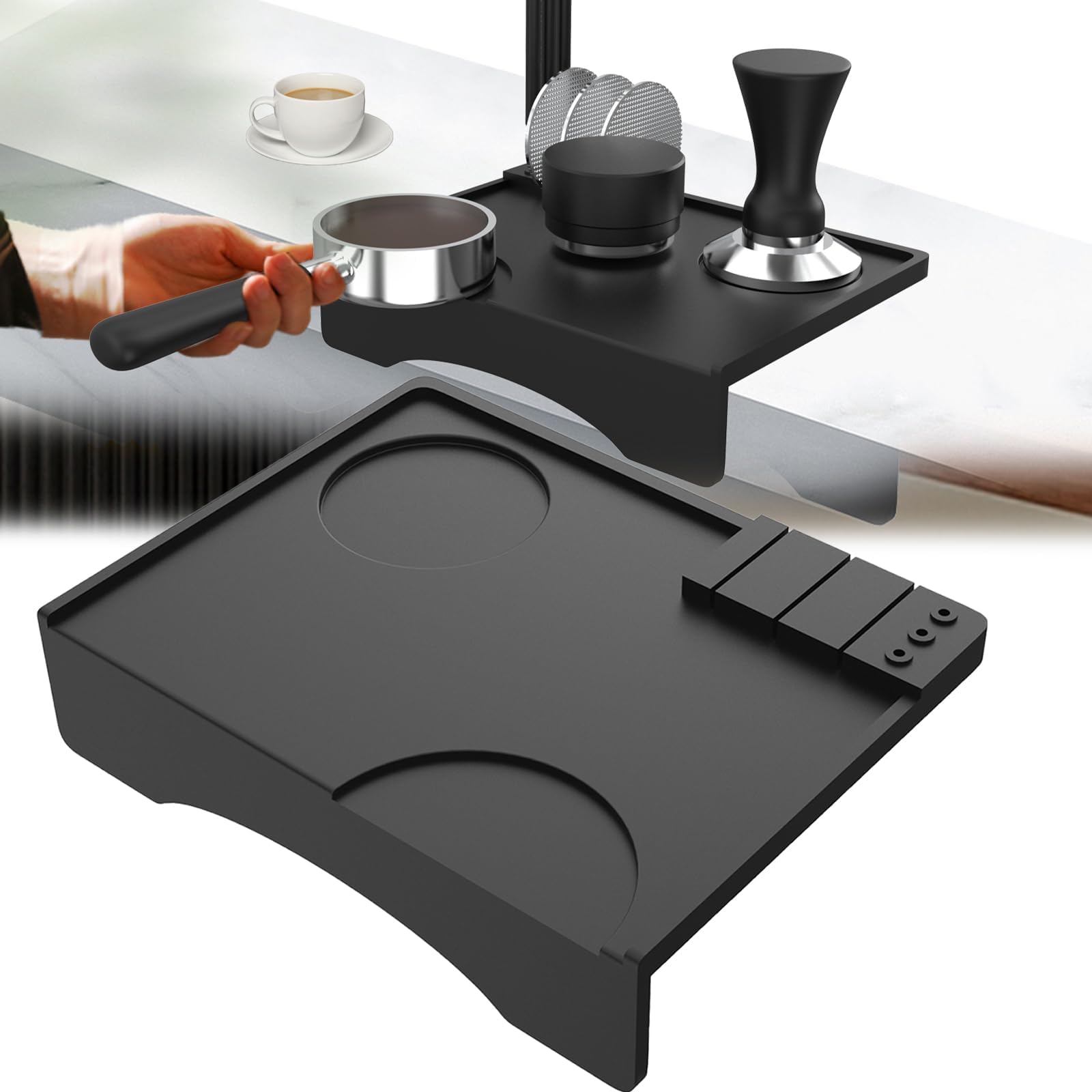 MTROYALDIA Coffee Tamper Tool, Silicone Rubber Espresso Tamping Mat, Double Hole Corner Edge Practical Stand Tamp Station 63MM to Protect Your Worktop for Espresso Baristas Powder Maker-picture-10
