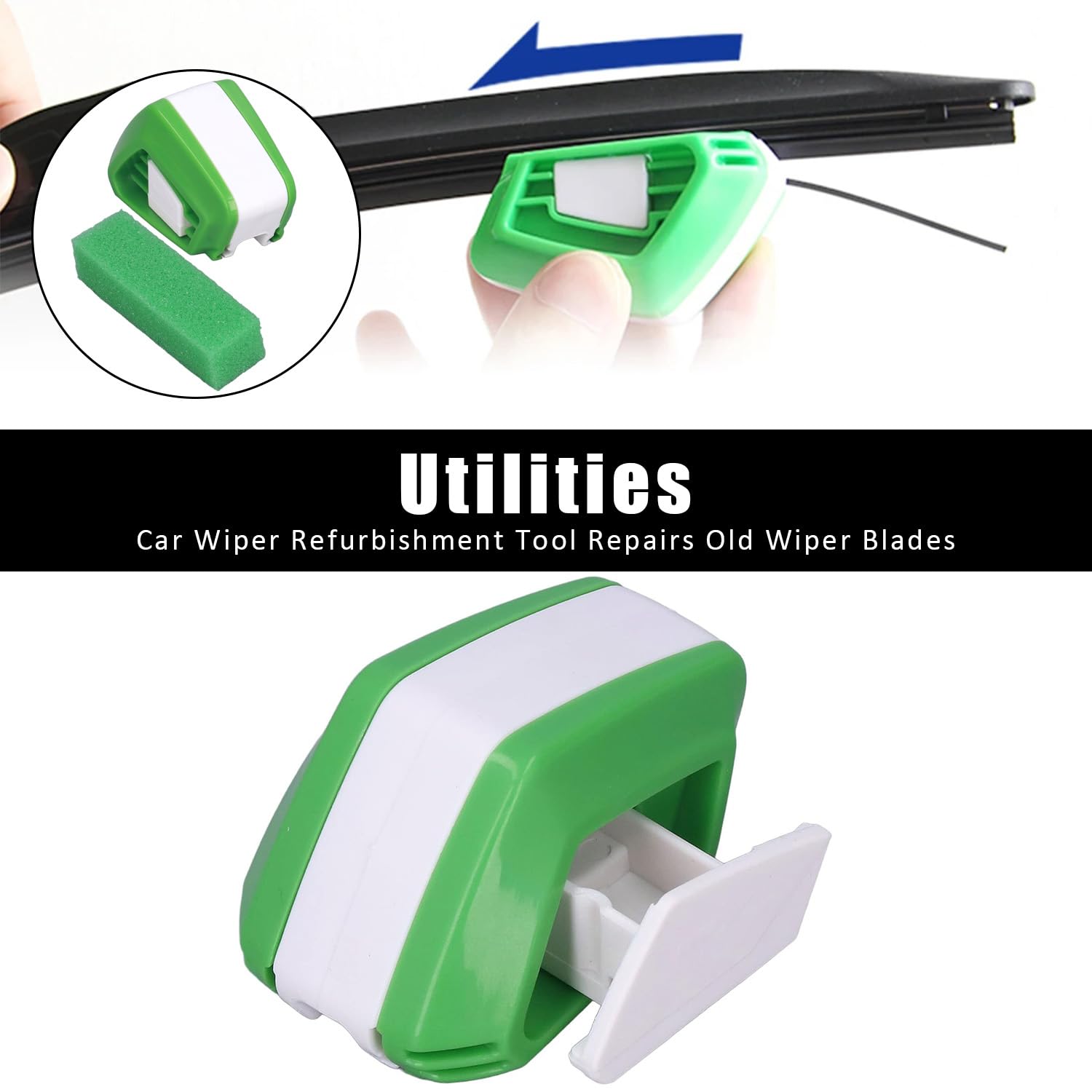 3 Strumenti Riparazione Tergicristalli - Con Spugna, Per Pulizia E Manutenzione Spazzole Auto, Verde - Foto 9
