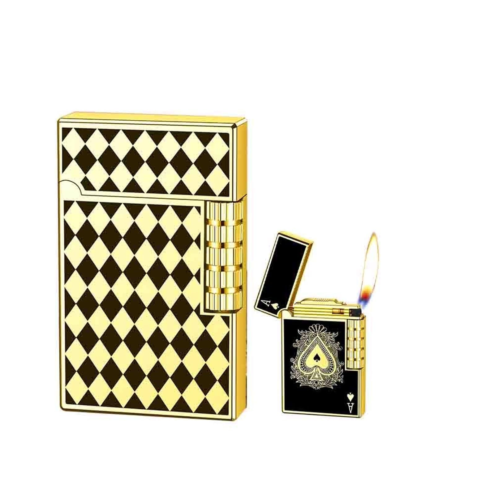 Encendedor retro de metal con llama en ángulo y rueda lateral para velas