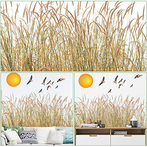 Drwssr Romantic Dusk Wall Decal Sunset With Lonely Birds Flying Together Lakeside Grass Landscape Wall Art Mural Diy Removable Peel And Stick Sunset Wallpaper For Living Room Entrance Bedroom Study #TOP5