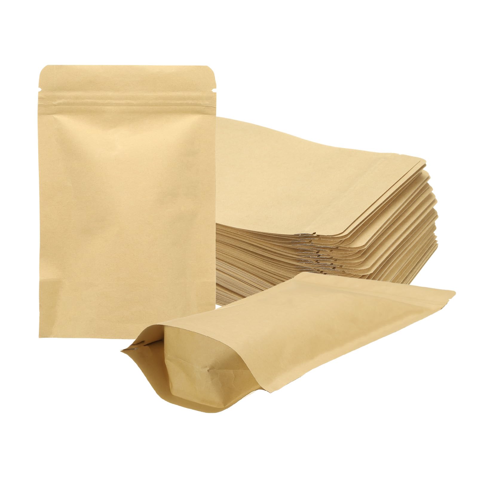 Muiltvoe 100pcs Kraft Paper Sealable Bags Foil Resealable Seal Pouches Packaging Zipper Bags for Food Storage Sample Package, Yellow, 2.4x3 Inch