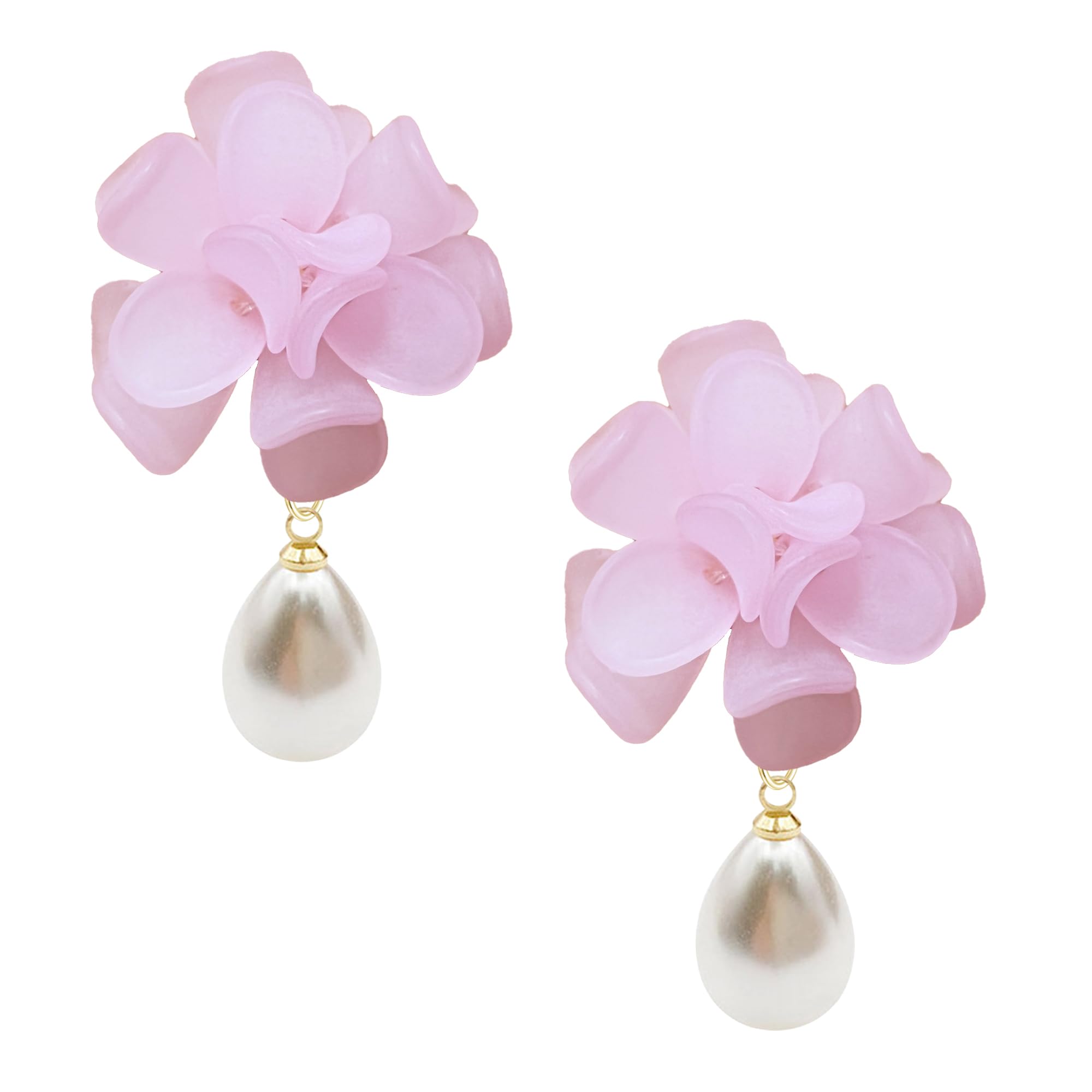 Seakuur Boho Flower Floral Petal Pearl Drop Dangle Earrings Studs Layered Tiered for Women Chic Boho Wedding Jewelry