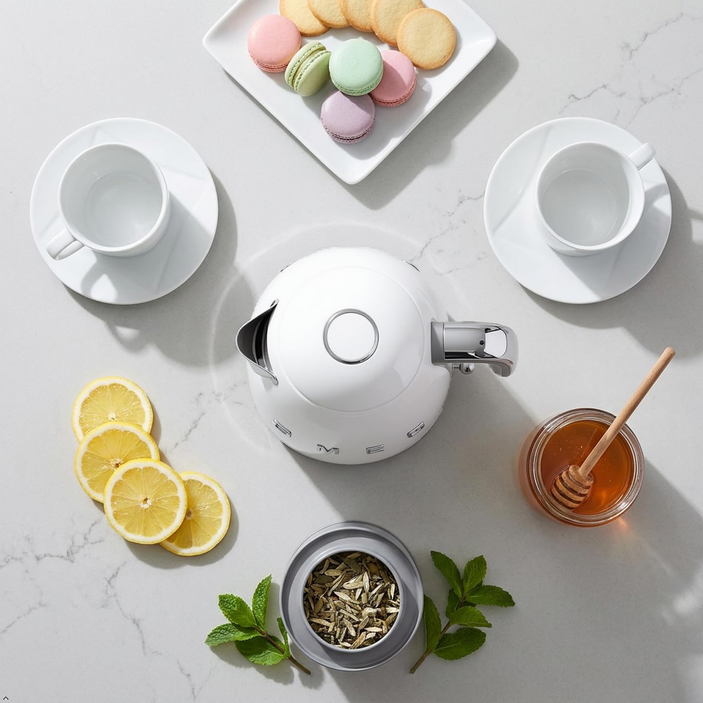 SMEG KLF03 Electric Kettle 1.7L (7 Cup), Retro Hot Water Boiler for Tea & Coffee, Fast Boiling, Auto Shut-Off, Soft Open Lid, 360° Swivel Base Countertop Kettle – White