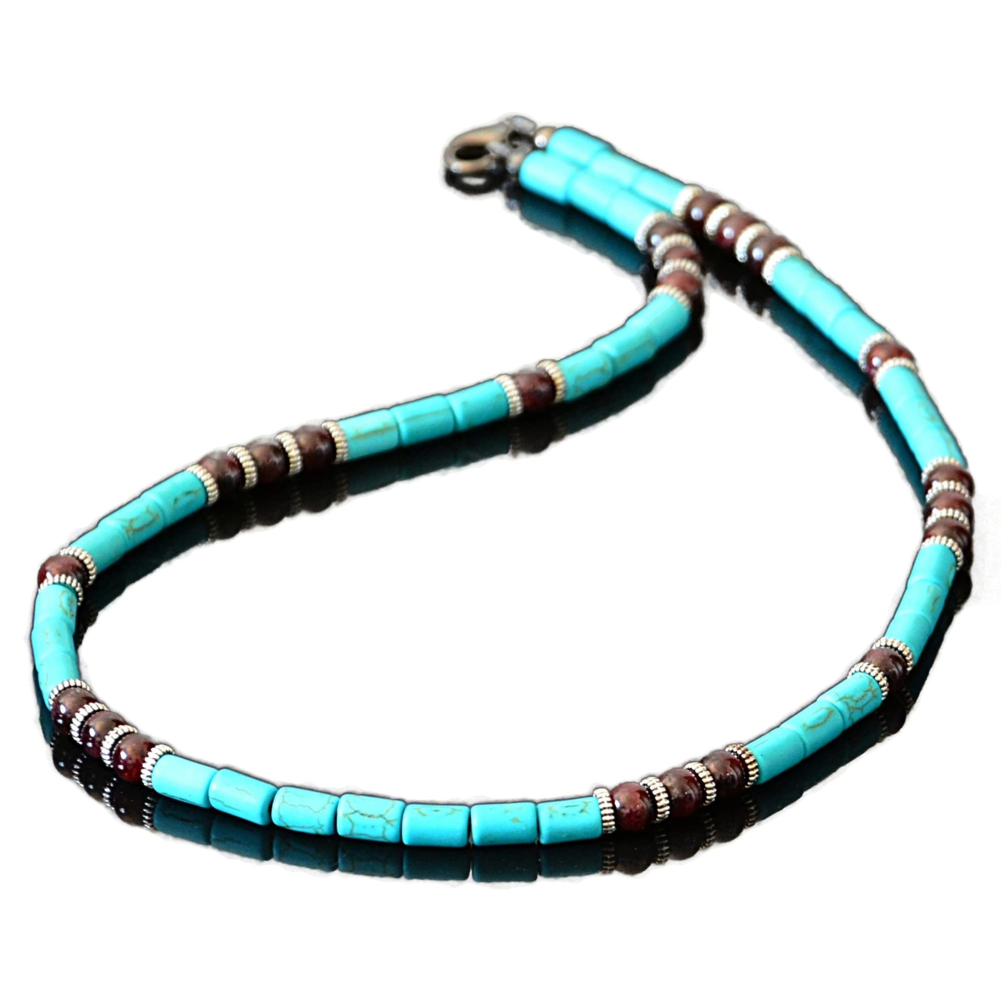 Garnet Howlite Native American Inspired Men's Jewelry Beaded Choker Necklace for Men January Birthstone 22 inches long