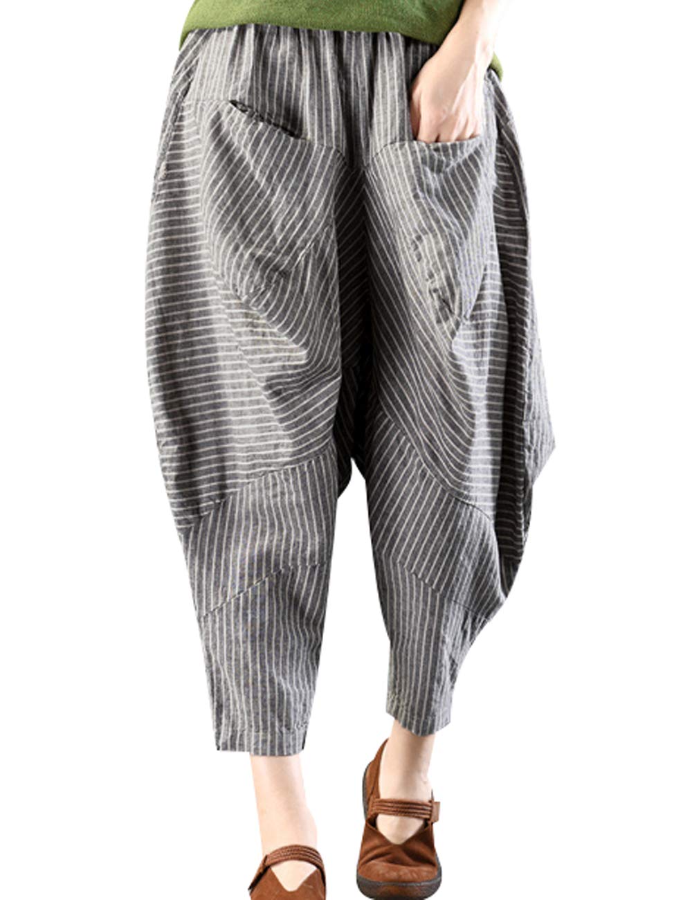 Bigasset Women's Elastic Waist Striped Harem Pants Casual Trousers