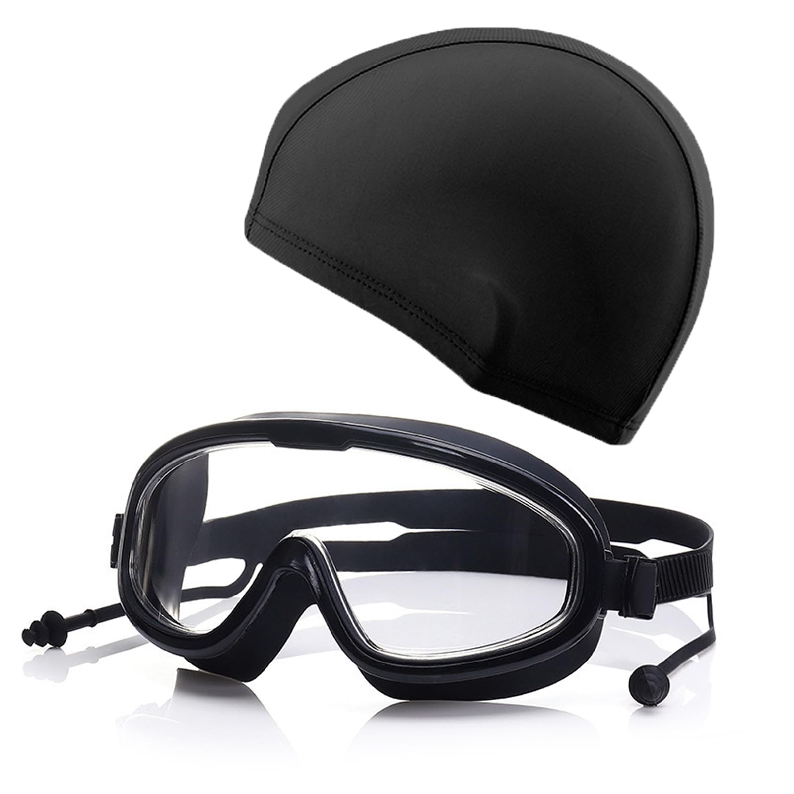 Swim Goggles 180° Clear Vision Goggles Cap Set 2 Pack for Adult Men Women Youth with No Leaking Anti-Fog Swimming Goggles Durable Non-Slip Swimming Cap Swimming Goggles with Earplugs