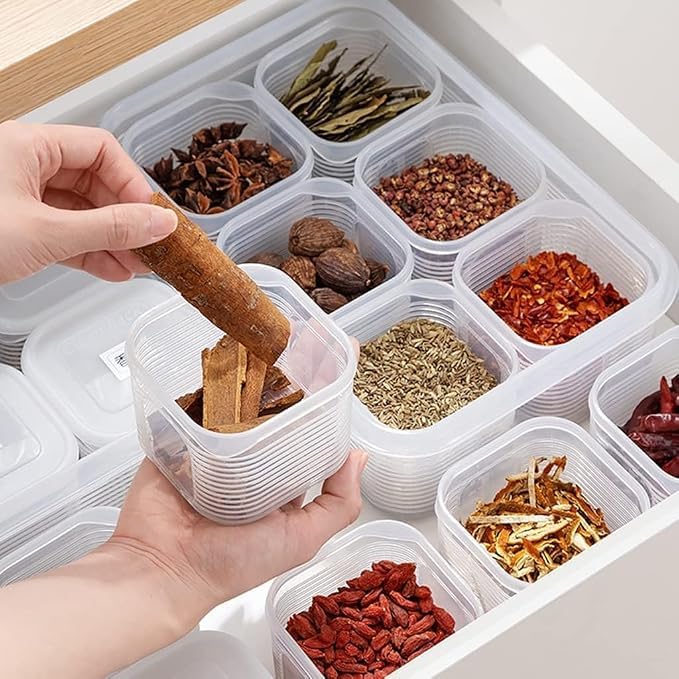 Image of TASMAX Fridge Storage Boxes, Plastic Fridge Containers, Fridge Accessories Items, (detachable bins 6 GRIS with lid PACK 2)