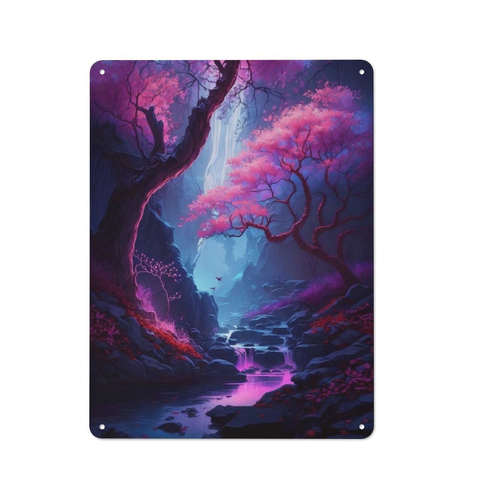 Junmoney Pink Cherry Blossom Cave Retro Metal Wall Decor 40X30cm, Metal Wall Art Sign For Living Room, Hallway, Kitchen Or Cafe