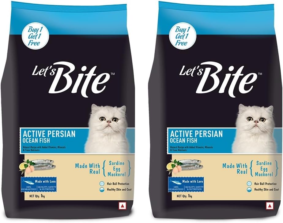 Let’s Bite Persian Dry Adult Cat Food 1kg | Ocean Fish (Total 2kg)