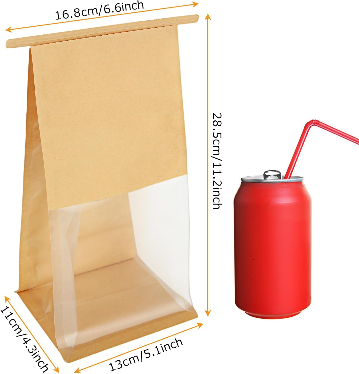 150PCS Bakery Bags with Window, 5.1 x 4.3 x 11.2 Inch Brown Tin Tie Tab Lock Bags Bakery Cookie Bags, Kraft Paper Cookie Treat Bag for Cookies Packaging Gift Giving Wedding Favors Coffee